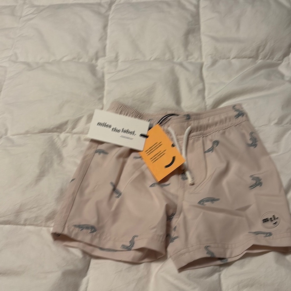 Miles  The Label Beige Swim Shorts with alligator green in color